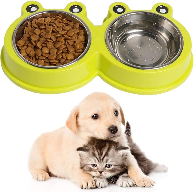 Stainless Steel Dog Cat Food and Water Bowls, Non-Slip Double Pet Feeder | Whisker Friendly Shallow Design, Dishwasher Safe, Cute Design, Easy to Clean, for Indoor Cats, Kittens, Small Dogs & Rabbits - Image 6