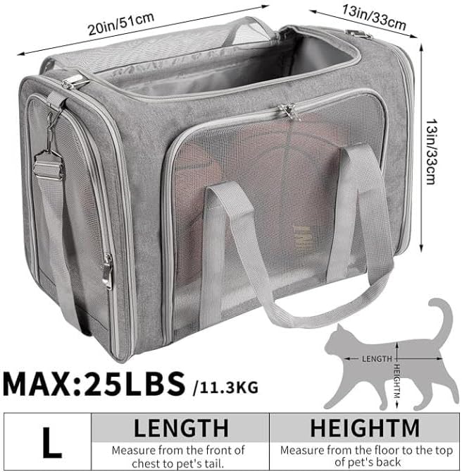 Soft-Sided Pet Carrier for Cats and Dogs, Collapsible Travel Bag with Shoulder Strap, Removable Mat, Mesh Windows, 20x13x13 Inch,Gray - Image 3