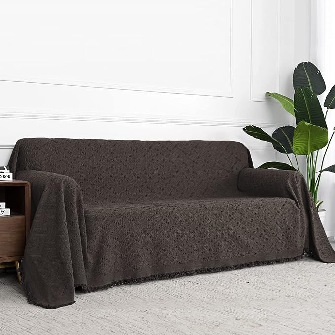 MYSKY HOME Couch Cover Chocolate Sofa Covers for 2 Cushion Couch Geometrical Sectional Couch Cover Living Room Sofa Throws Sofa Slipcovers for Pets, Kids (X-Large, 91" x 118", Chocolate) - Image 5