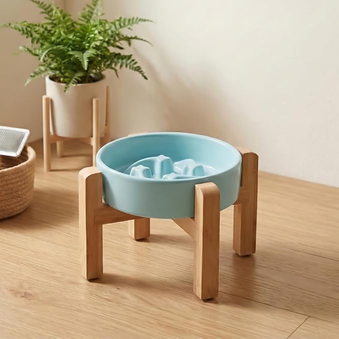 Elevated Ceramic Slow Feeder Dog Bowls Anti-Choking Slow Feeding for Small&Medium Size Anti-Slip Non-Lead & Toxic Durable Easy to Clean Maze Slow Feeder Bowl（8.26in Mint Blue Stars Pattern） - Image 7
