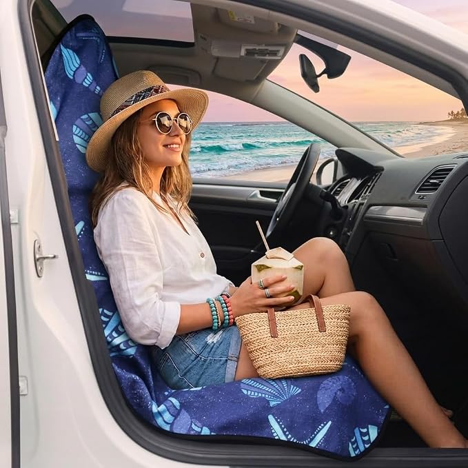 Car Seat Cover Protector Front Seats,for Gym Workout,Running,Swimming,Beach and Hiking,Waterproof Sweat Towel Bucket Seat Covers for Cars SUV Trucks (Conch Shells Starfish, 1Pcs) - Image 2