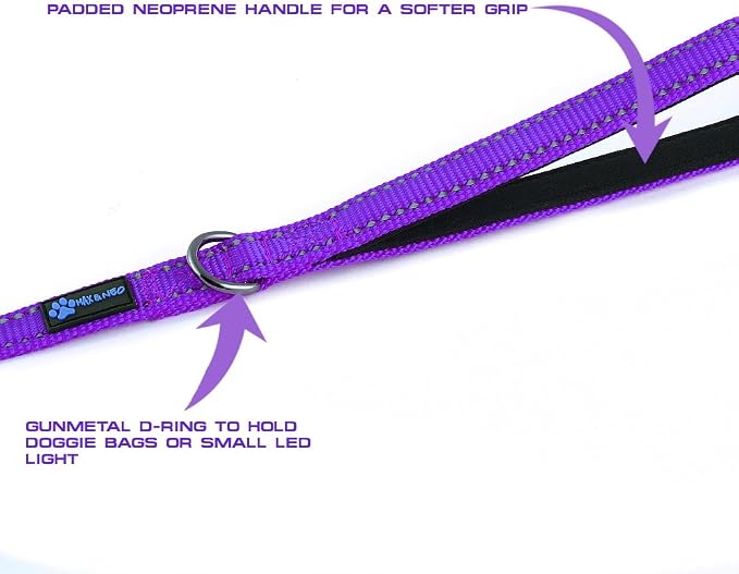 Max and Neo Small Dog Leash - Reflective Nylon, Donates to Dog Rescue (Purple, 6x5/8) - Image 4