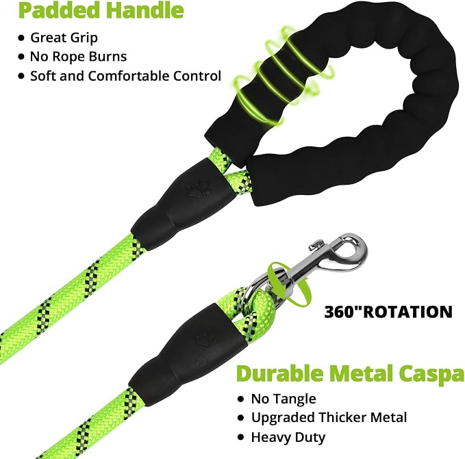 Rope Dog Leash 6 FT: Heavy Duty Leashes with Swivel Lockable Hook Reflective Threads Bungee and Padded Handle - Dog Lead for Large Small Medium Dogs Outside Walking Hiking Green - Image 6