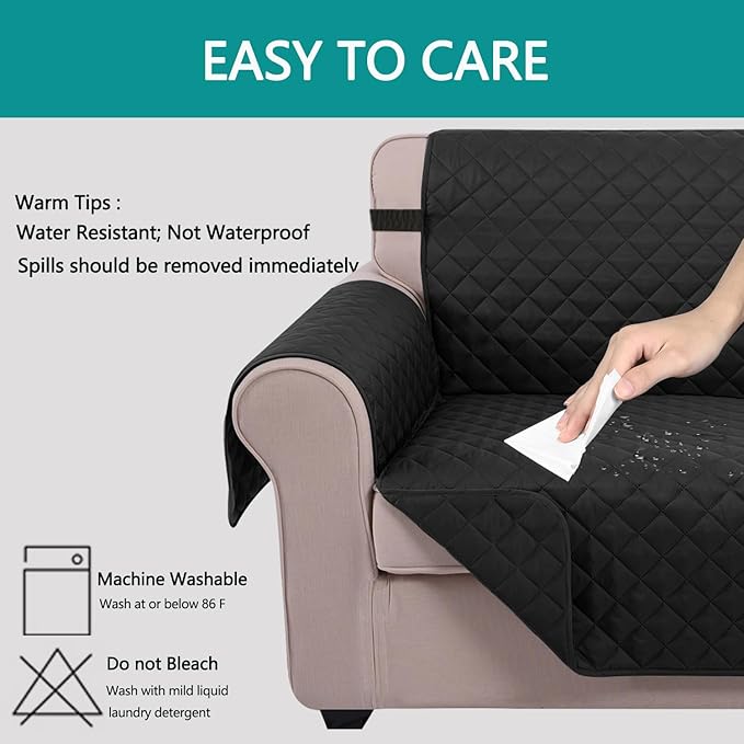 U-NICE HOME Large Sofa Cover Reversible Couch Cover for Dogs, Black | 78''Oversized, Washable, Pet Friendly, Elastic Straps, Water Repellent, Furniture Protector Mat for 3 Cushion Couch - Image 5