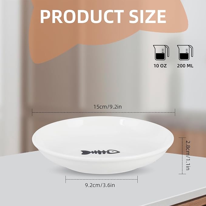 6 Pack Cat Food Bowl, Ceramic Cat Bowls, Anti Whisker Fatigue Cats Bowl Set | 5.5 Inches Shallow Wide Kitten Plates for Food and Water (White-D) - Image 2