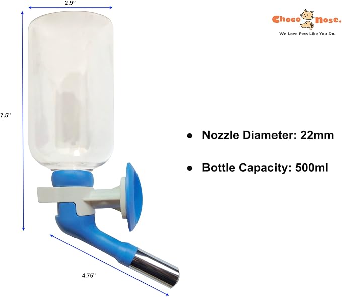 Choco Nose No-Drip Water Bottle for Large Dogs (Over 50 lb) – Leak-Proof Patented 22mm Nozzle Helps Prevent Mess & Spills, BPA Free Cage & Crate Mount Feeder for Kennels, 16.9 fl oz (C570) - Image 2