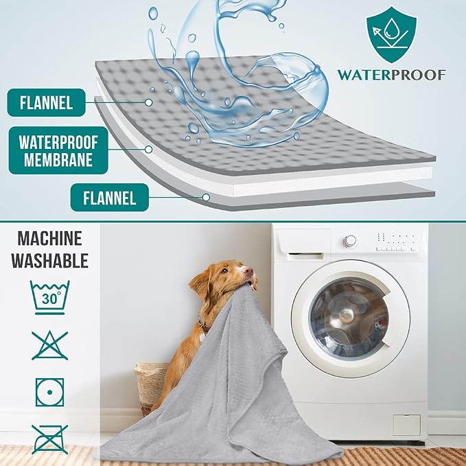 PetAmi Waterproof Dog Blanket, Leakproof Puppy Blanket, 24x32 Light Gray | For Small Medium Pets, Furniture Sofa Couch Cover Protector, Fleece Throw Indoor Cat Kitten, Reversible Washable Soft Plush - Image 4