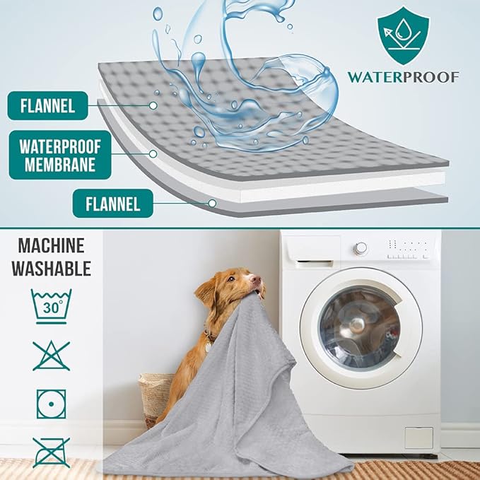 PetAmi Waterproof Dog Blanket, Leakproof Puppy Blanket, 40x60 Light Gray | For Medium Large Pets, Furniture Sofa Couch Cover Protector, Fleece Throw Indoor Cat Kitten, Reversible Washable Soft Plush - Image 4