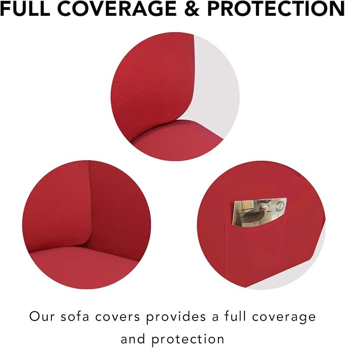 PureFit Super Stretch Chair Covers Fleece Couch Covers for Sofa Red | 1-Piece Spandex Couch Cover Soft Couch Protector, Sofa Cover Washable with Non Skid Foam and Elastic Bottom for Kids, Dogs - Image 3