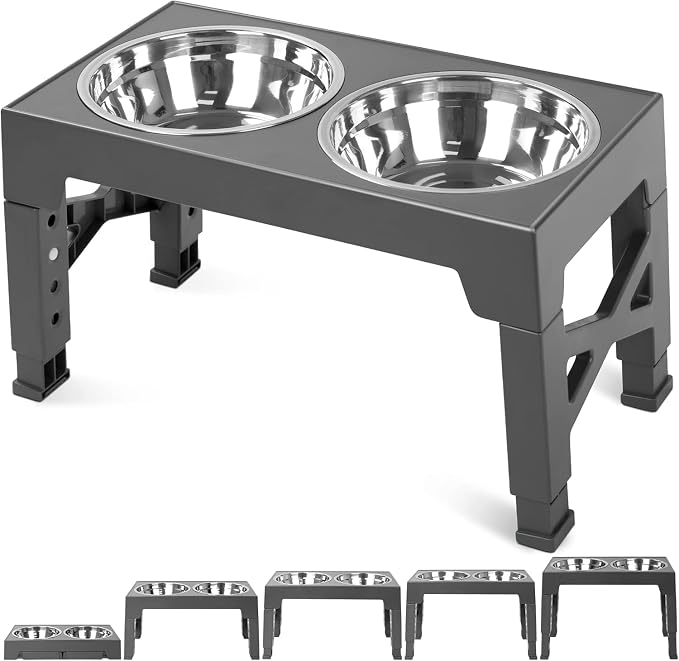 Niubya Elevated Dog Bowls with 2 Stainless Steel Dog Food Bowls, Raised Dog Bowl Adjusts to 5 Heights (3.15", 8.66", 9.84",11.02", 12.2") for Small Medium and Large Dogs by Niubya
