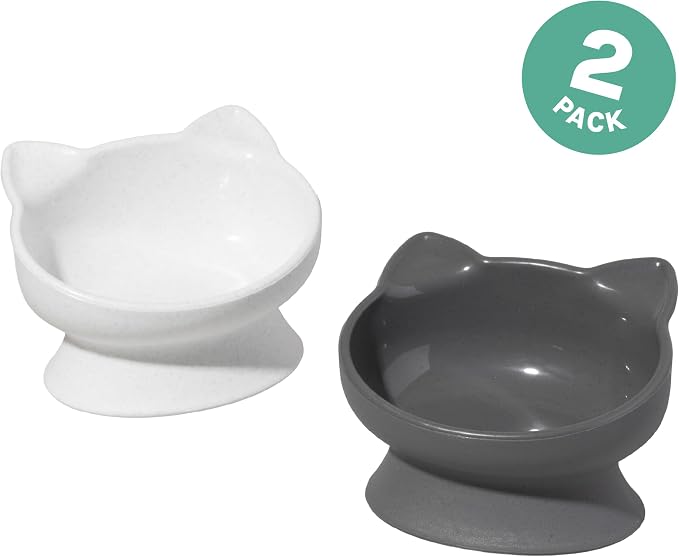 Kitty City Elevated Cat Bowls (Set of 2), Whisker-Friendly Raised Cat Food & Water Dishes, Modern Pedestal Design, Dishwasher Safe, 6.5 oz Each – White & Gray - Image 3