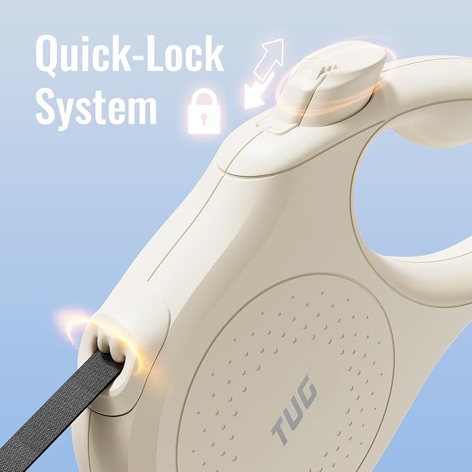 TUG Quest Retractable Dog Leash | 360° Tangle-Free Retraction | 16 ft Strong Nylon Tape (Large, Cream) - Image 3