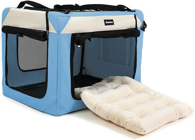 Large Cat Carrier Collapsible Travel Dog Crate Portable Soft-Sided Pet Kennel with Super Soft Warm Plush Pillow for Indoor and Outdoor 24x16x16in,Sky Blue - Image 2