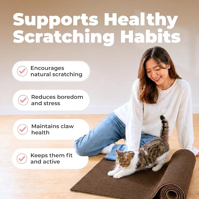 Catify Peel & Stick Cat Scratching Mat - Brown, L:39" | 39" x 15", Self-Adhesive Scratch Carpet, Furniture Protector for Couch, Sofa, Wall & Door, Indoor Kittens & Cats - Image 3