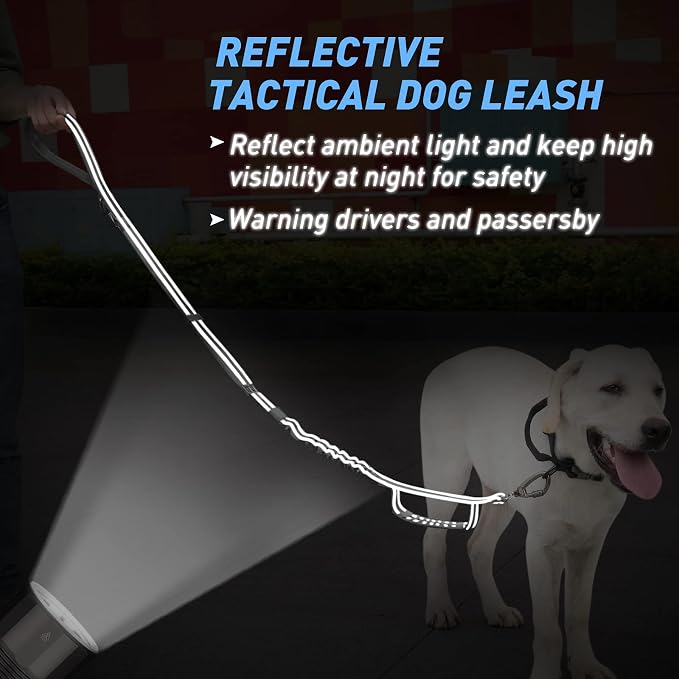 Hotsky Tactical Bungee No Pull Strong Dog Leash,Reflective Black,4-6FT | Heavy Duty for Medium Large Dogs That Pull up to 660 lb,with Padded Double Handle ＆ Car Seatbelt,360°Rotating Locking Clasp - Image 4