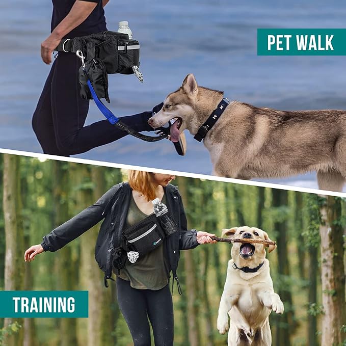 PetAmi Dog Fanny Pack, Treat Pouch for Dog Walking Training, Black | Built in Poop Bag Dispenser, Water Bottle Holder, Collapsible Bowl, Pet Treat Waist Belt for Hiking Running Kibbles - Image 6