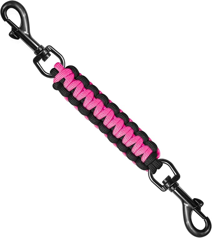Dog Collar Safety Clip, Collar Companion, Handmade Backup Safety Strap, Double-Ended Clip Leash Connector, Suitable for Dog Harnesses, Prong, Pinch Collars (Black,Pink, 1 Pack) by Unknown