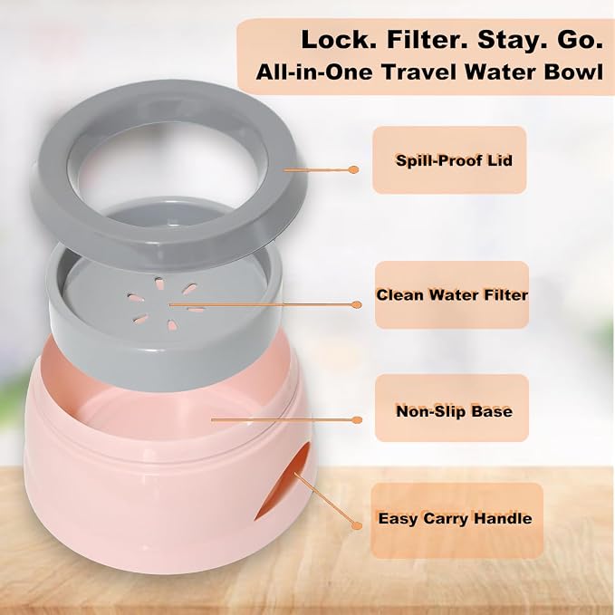 25oz Dog Water Bowl for Small/Medium Pets – Spill-Proof and No-Splash Slow Drinking Pet Water Dispenser, Portable Non-Slip Feeder Bowl for Travel, Car, Crate, and Home Use - Pink - Image 4