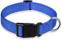 Reflective Dog Collar with Buckle Adjustable Safety Nylon Collars for Small Medium Large Dogs, Navy Blue L | No Chafing on Walks and Outdoor Hikes, Metal D-Ring, Night Safety by BOOMIBOO