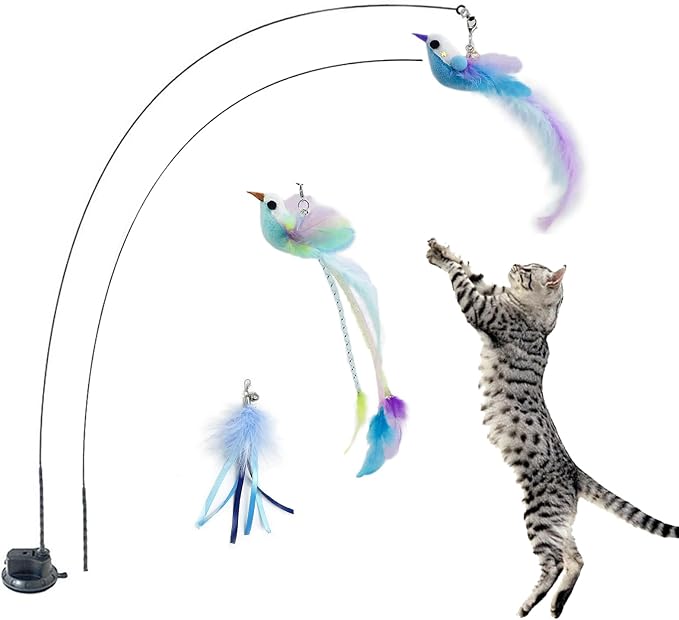 Cat Toys Interactive Hands-Free 6 Pack Cat Toys for Indoor | Cats Toy Wand Natural Bird Feather, Suction Cup Pet Indoor Dancing Playing Toys, Suction Cup Pet Dancing Playing - Image 5