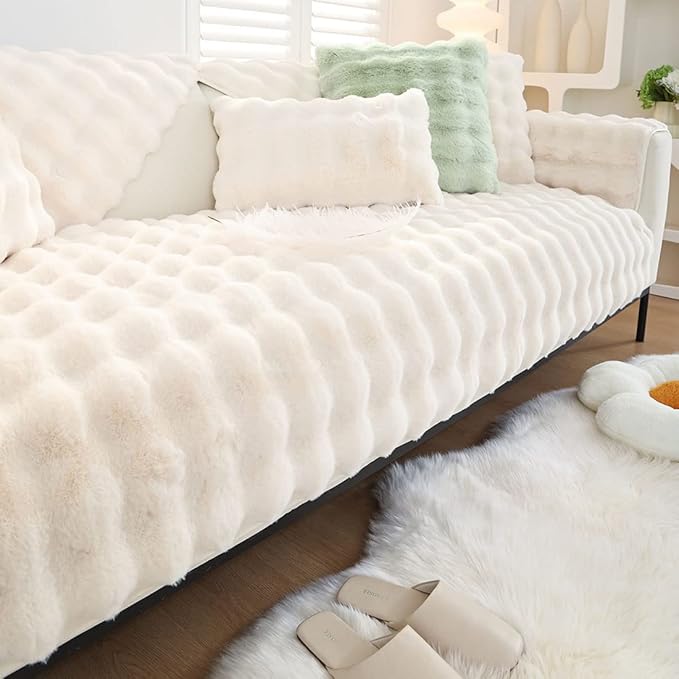 Faux Fur Couch Covers for Sofa Thick Fuzzy Sofa Covers for Dogs | Soft Warm Couch Cover Shaggy Fuzzy Sectional Sofa Cover Non-Slip Plush Sofa Slipcover Furniture Protector - Image 6