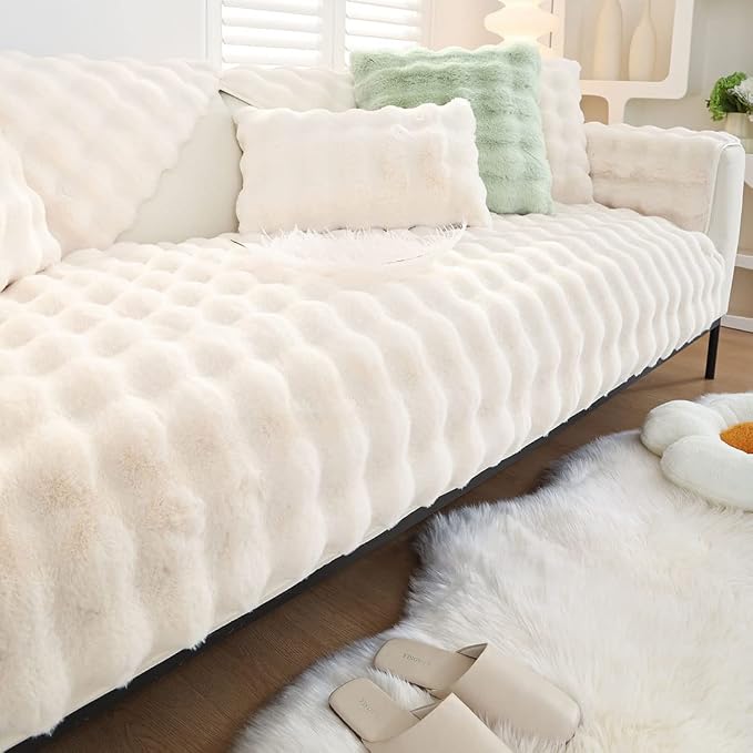 Faux Fur Couch Covers for Sofa Thick Fuzzy Sofa Covers for Dogs | Soft Warm Couch Cover Shaggy Fuzzy Sectional Sofa Cover Non-Slip Plush Sofa Slipcover Furniture Protector - Image 6