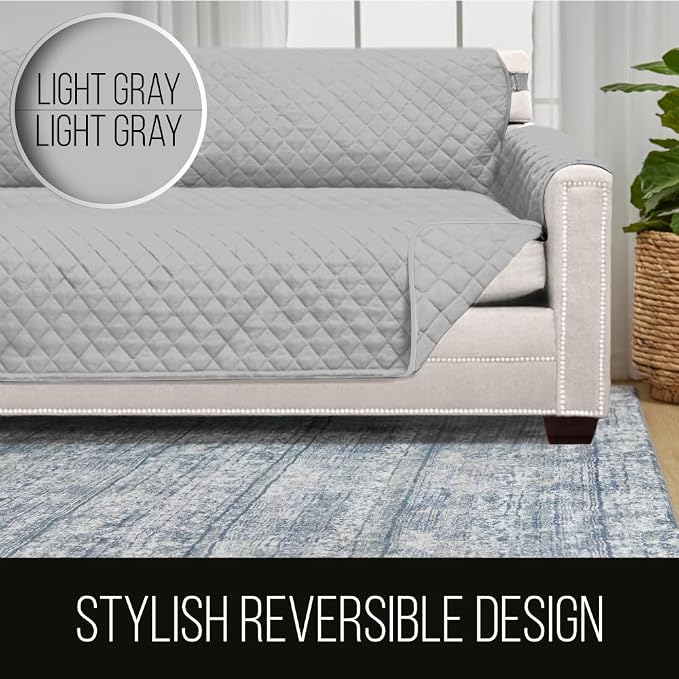 Sofa Shield® Couch Chaise Lounge Slip Cover for Dogs with Strap, Light Gray | Reversible Furniture Protector, Stain and Tear Resistant Cushion Cover, Machine Washable Slipcover for Pets, Cats 70 inch - Image 5