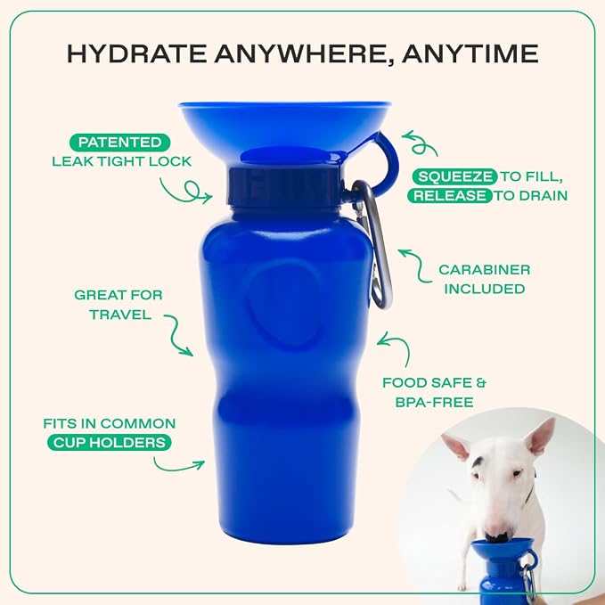 Springland 22oz Classic Portable Dog Water Bottle with Built-in Bowl,Indigo | Leak-proof, BPA-free, one-hand squeeze, for travel & hiking, fits car cup holders, great dog gift, as seen on Shark Tank - Image 3