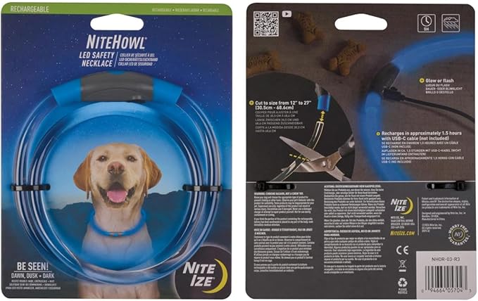 Nite Ize NiteHowl Rechargeable LED Safety Necklace - Dog Light for Dog-Walking Gear - Weather-Resistant Design - 5 Hours Runtime - Cut to Fit from 12” to 27” - Blue - Image 7