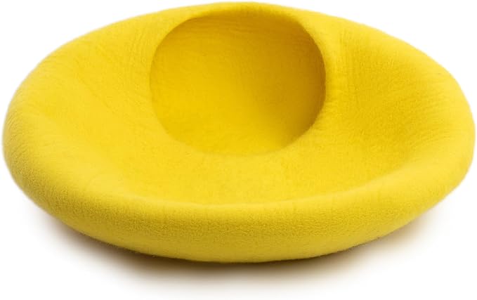 Luxurious Merino Wool Cat Cave - Foldable Hideaway Pod for Indoor Cats - Premium Felt Kitten Pet Enclosure - Covered Cat House for Ultimate Cozy Comfort by Woolygon (Yellow Plain) - Image 5
