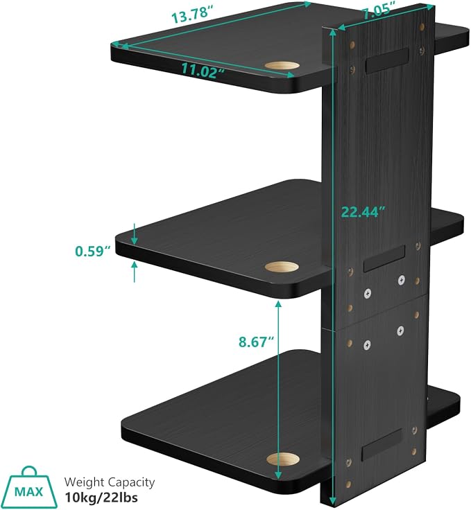 WALI Floating TV Projector Shelf, Holds Up to 22lbs, Black Floating Shelf for Under TV for DVD Players, Cable Boxes, Routers, Game Consoles, PlayStation Accessories (CS303NB), 3 Shelf - Image 2