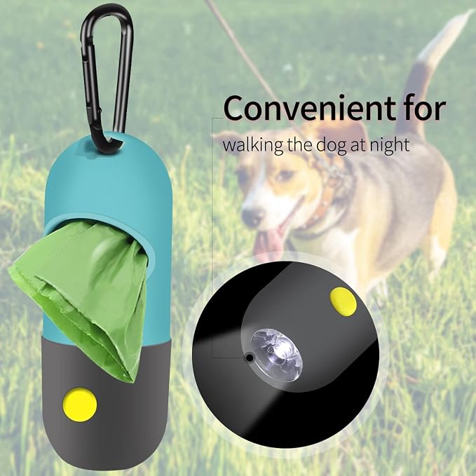 2 Pack Dog Poop Bag Dispenser with Built-in LED Flashlight, Pet Waste Bag Holder for Leash with Carabiner Clip for Lead Leash, 2 Rolls Leak-proof Doggy Waste Bags for Dog Walking, Blue,Eliamo - Image 4
