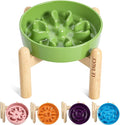 LE TAUCI Ceramic Slow Feed Dog Bowls, Elevated for Small Breeds, Anti-Gulping, Non-Slip, 6 inch, Green by LETAUCI