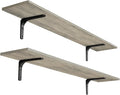 Long Wall Shelves, 47.3Inch Wooden Wall Mounted Shelves, Set of 2 | Large Floating Book Shelf with Metal Bracket, Easy Assembly, Max Load 33lbs, Wall Storage Ledges, Bedroom/Bathroom, Gray Wash by DINZILVJ