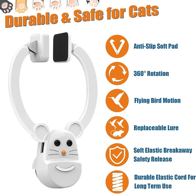 Interactive Cat Toys for Indoor Cats, Automatic Flying Bird Feather Wand Toy for Chase Exercise Enrichment, Rechargeable Durable Safe Hanging Cat Toy for Bored Kittens & Adult Cats - Image 4