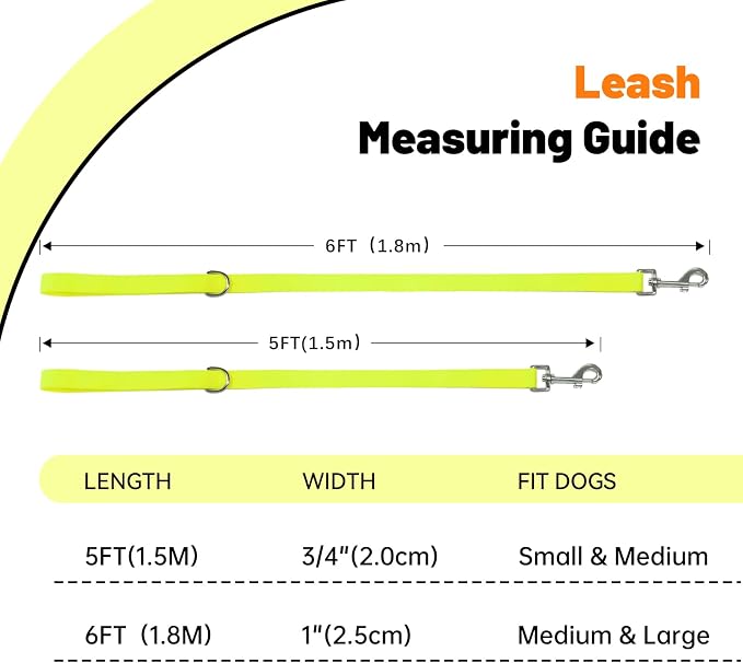 Waterproof Dog Leash, 5/6 FT Durable Odor-Proof Dog Leashes with Strong Metal Hooks Fits Small Medium or Large Dogs (Yellow, 6FT - 1 inch Width) - Image 4