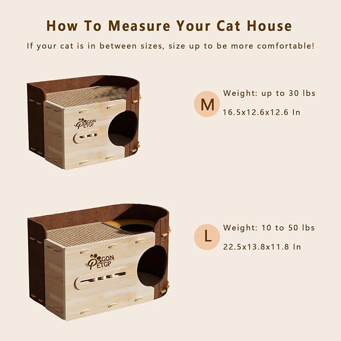 GONPETGP Large Cat Beds for Indoor Cats, Extra Wide Cat House Cave with Scratch Pad Wooden Play Ball, Foldable Felt Kittens Hideaway Condo for Multiple Small Pets - Image 6