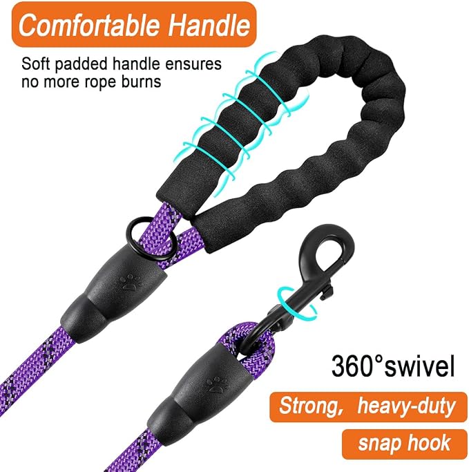 BARKBAY Dog Leashes for Large Dogs Heavy Duty Dog Leash 2 Pack 5 FT with Comfortable Padded Handle Highly Reflective Threads for Medium Large Dogs Walking Training Running (5FT-1/2,Purple+Black) - Image 2