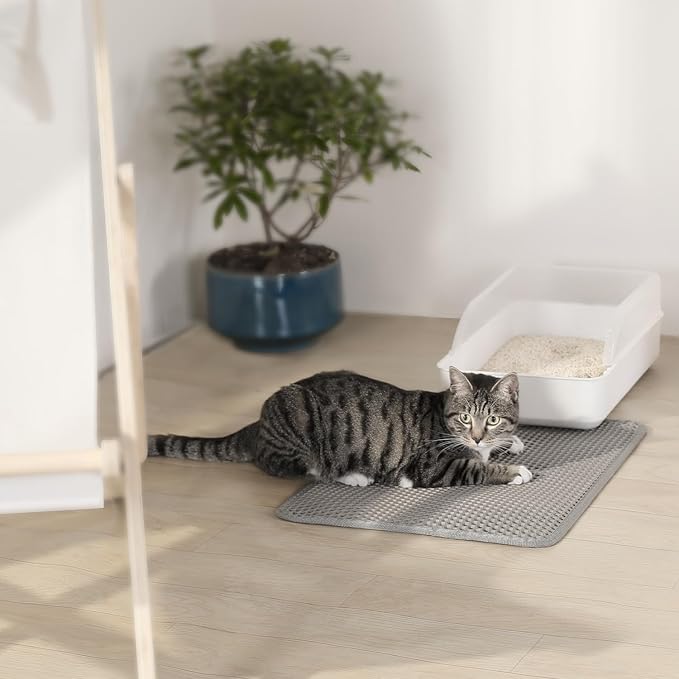 Conlun Cat litter Mat 30"x22", Large Honeycomb Double Layer Waterproof Trapping Waste for Kitty Litter Box, Easy Clean Non-Slip Cat Matt on Floor, Gray - Image 8