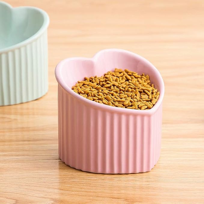Pink Ceramic Raised Cat Bowls, Tilted Elevated Food or Water Bowls, Stress Free, Backflow Prevention, Dishwasher and Microwave Safe, Lead & Cadmium Free - Image 6