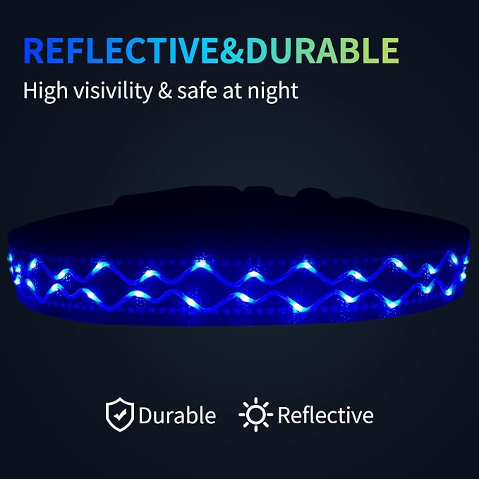 Rechargeable LED Dog Collar for Night Walking, Embroidered Rope Light | The LED light is visible from 360 degrees, anti-loss and enhancing outdoor walking safety(Medium Blue) - Image 5