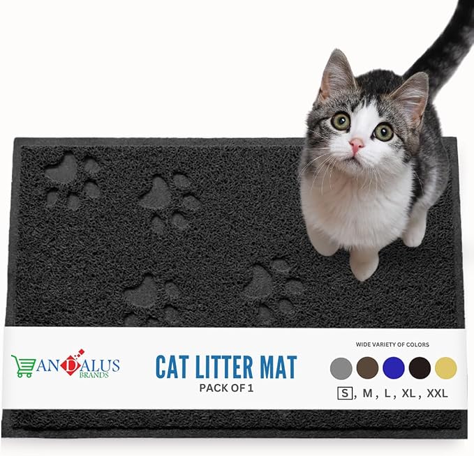 Andalus Small Cat Litter Mat, Pack of 1 - Waterproof, Non-Slip & Easy to Clean Cat Litter Box Mat for Extra Efficient Pet Litter-Trapping, Black (15.75” X 11.75”) by AndalusBrand
