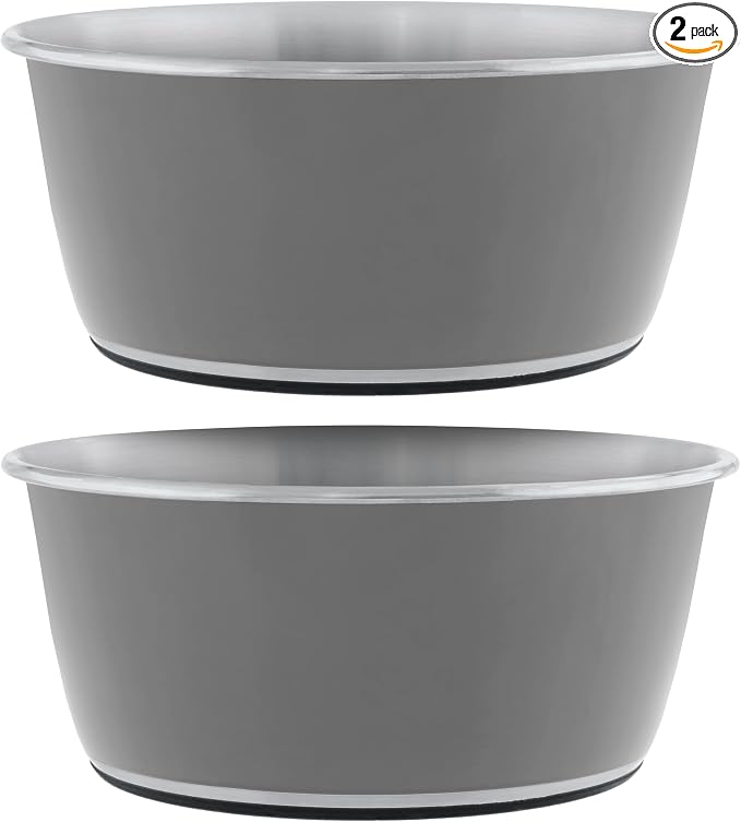 Master Pet Supply Stainless Steel Dog Bowls Set of 2 - Graphite - 64 Oz | Non-Slip Rubber Base, Basic Dog Food Bowl Water & Food Bowls for Small, Medium, Large Dogs & Cats Metal Dish by MasterPetSupply