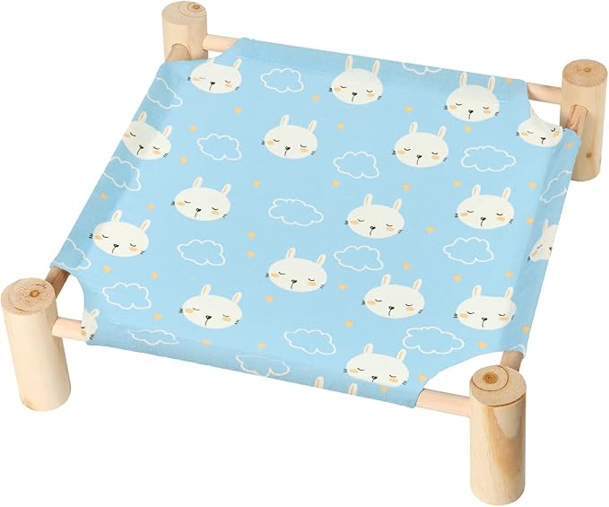 Patas Lague Cat Hammock Bed Small Eleveted Dog Bed 19x19 in Rabbits | Brethable Wooden Pet Bed, Cooling Rabbit Cot, Outdoor Cat Furniture For Summer by PatasLague