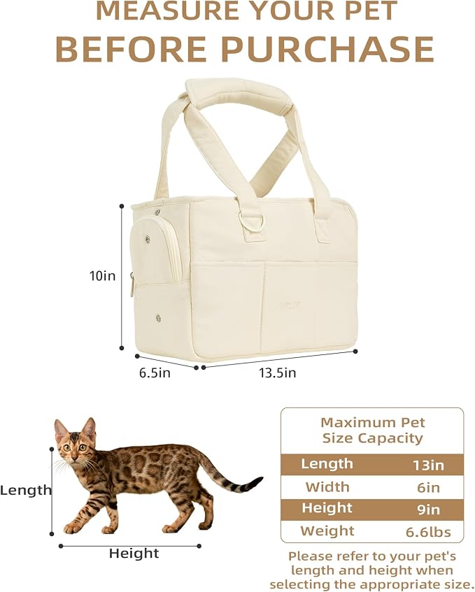 ONECUTE Dog Purse Carrier for Small Dogs Rabbit cat with Large Pockets, Cotton Bag, Dog Carrier Soft Sided, Collapsible Travel Puppy Carrier (Beige, 13.6" L x 6.5" W x 10" H) - Image 2