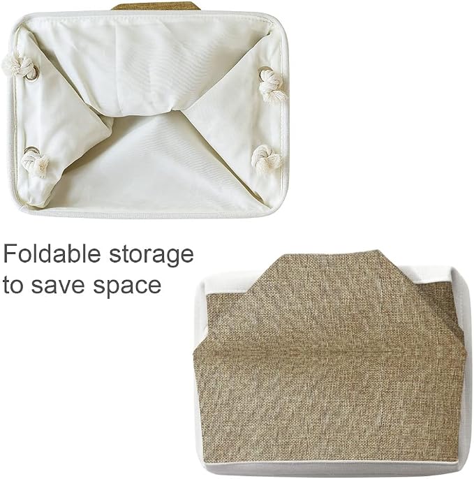 TheWarmHome Storage Basket for Organizing - 14x10x7 inch Medium 3 Pack Collapsible Storage Bin for Shelves with Handles, Canves Storage Box for Organizer Cubes Cloth Gift Toy Closet (White & Khaki) - Image 7