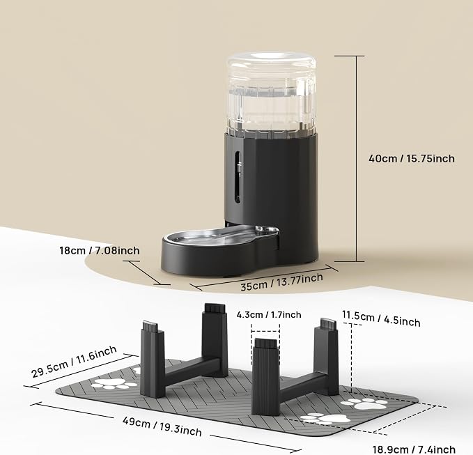 CZPET Elevated Dog Water Bowl Dispenser 8L (8L+Stand+Mat, Black) | With Stainless Steel Bowl Gravity Waterer, Large Capacity and Drinking Area Noise-Free for Pets - Image 3