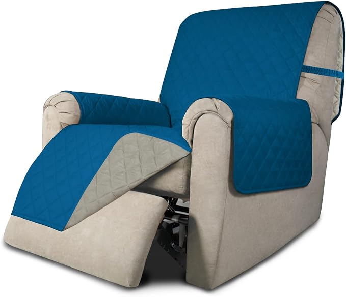 Easy-Going Recliner Chair Slipcover Reversible Sofa Cover Water Resistant Couch Cover Furniture Protector with Elastic Straps for Pets Dog (Recliner 22 inch, Peacock Blue/Beige) | Machine Washable Slipcover For Dogs, Water Resistant Furniture Mat For L... by Easy-Going