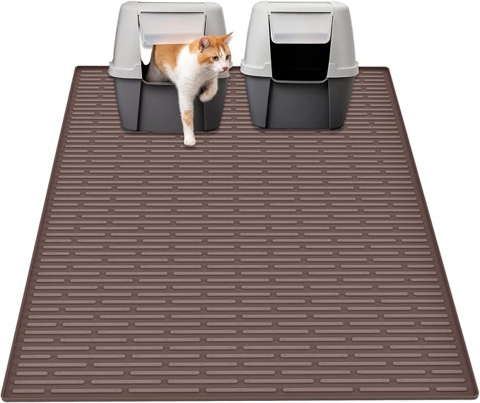 40"x30"(100cmx75cm) Extra Large Silicone Cat Litter Mat, XXL Litter Trapping Mat for Under Litter Box, Non-Slip Waterproof Kitty Litter Catcher, Easy to Clean Mat for Cats, Dark Brown by WelcometoULTIBE