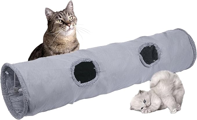 Collapsible Cat Tunnel with Play Ball - Durable Suede Indoor Cat Play Tube for Kitten, Puppy and Rabbit (Medium) by TiLanmiy